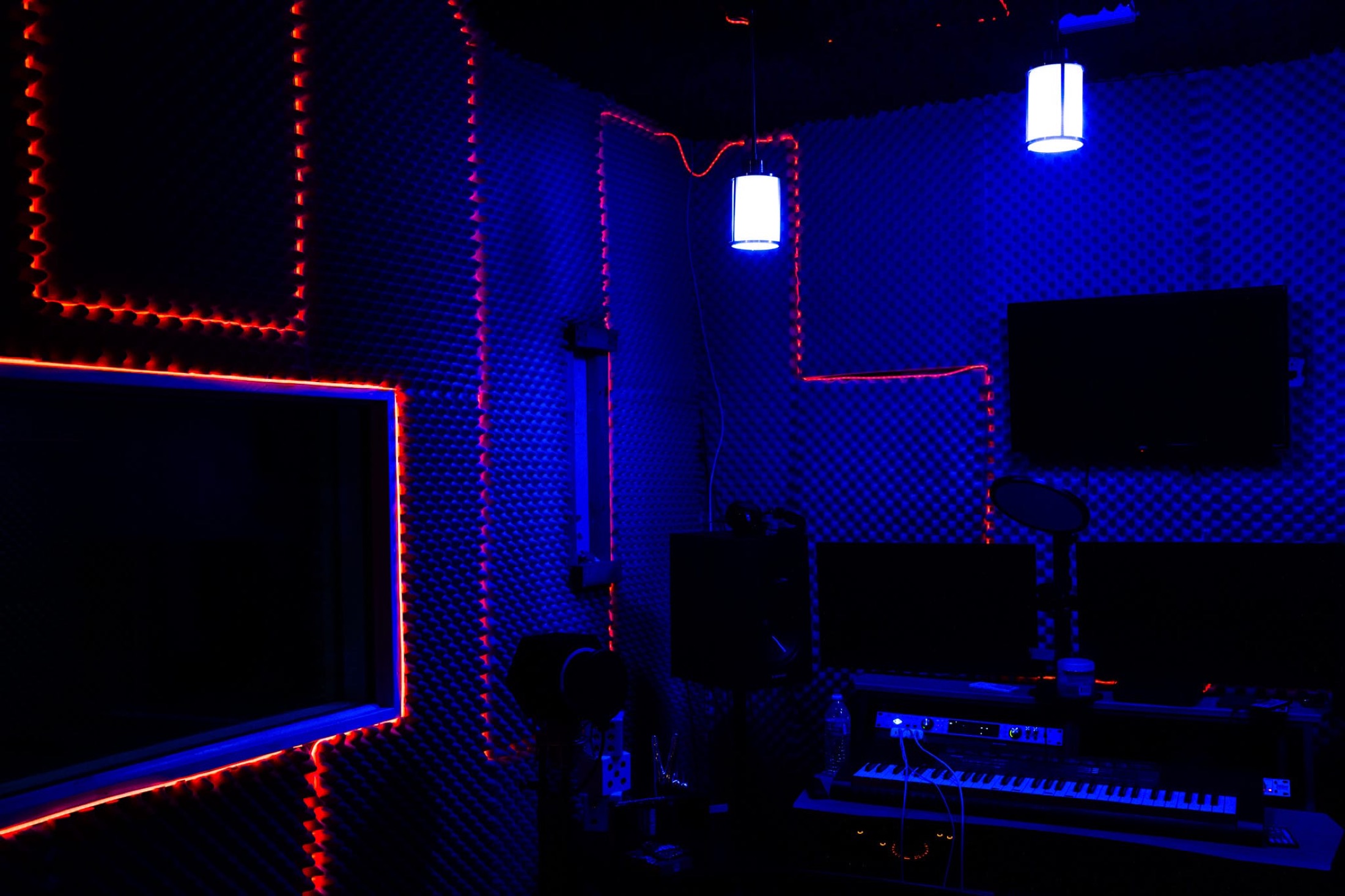 Blue and red LED A Room booth at Peace King Studios